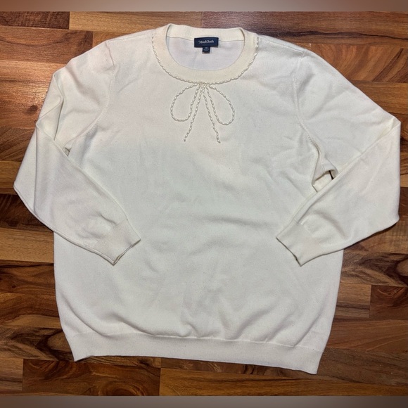 ModCloth Ivory Pearl Bow Neck Sweater Business Size 1X Christmas - Picture 1 of 6